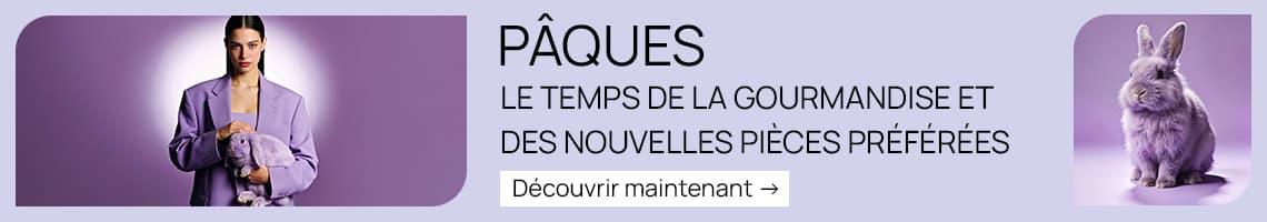 PÂQUES – Le temps de la gourmandise et des nouvelles pièces préférées. Personne tenant un lapin en peluche, lapin gris assis. Découvrir maintenant.