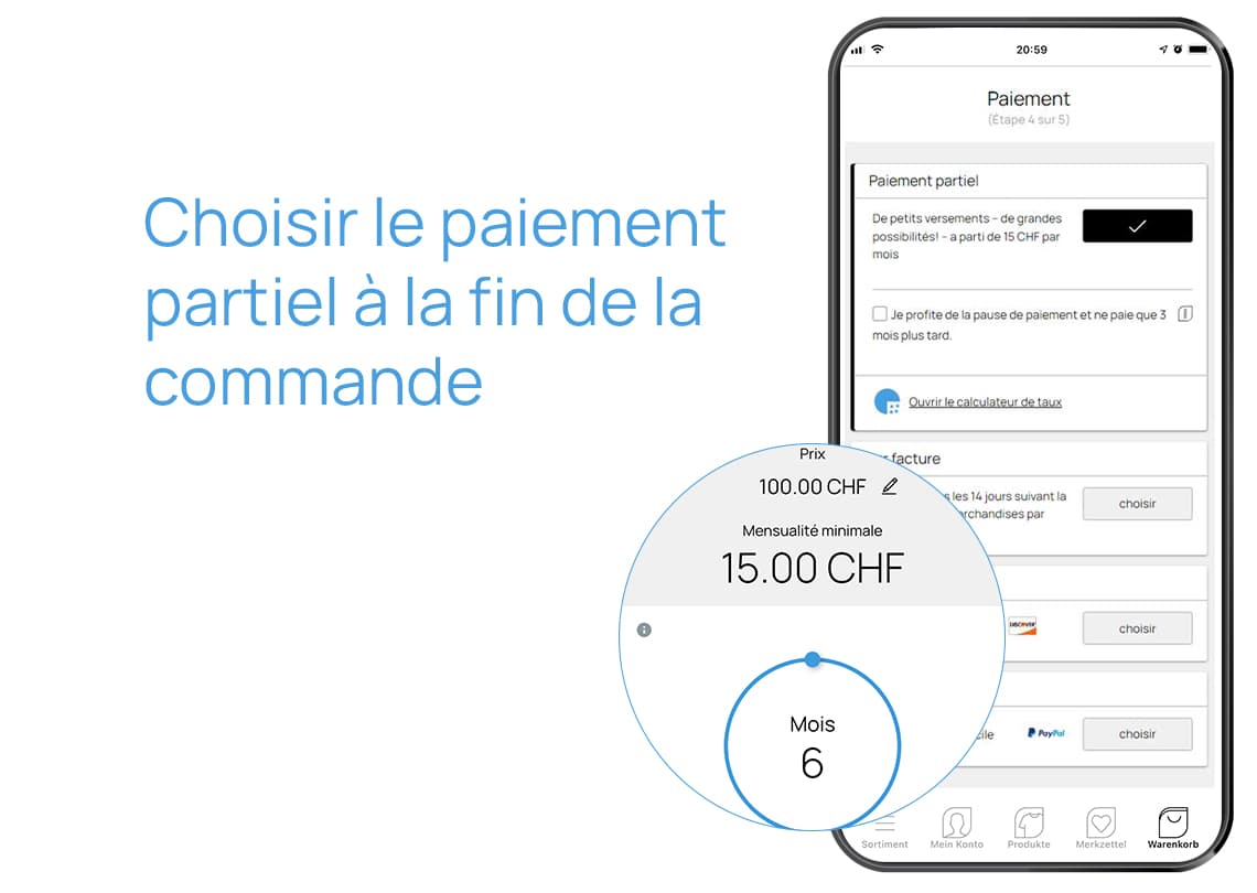 Choisir le paiement partiel à la fin de la commande