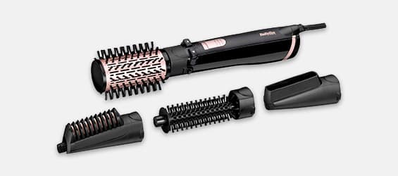 Brosse soufflante avec trois embouts interchangeables, idéale pour coiffer et sécher les cheveux