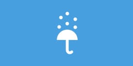 Illustration d'un parapluie blanc sur fond bleu avec des gouttes de pluie