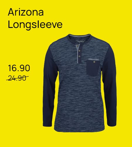 Arizona Longsleeve 16.90 au lieu de 24.90 – Haut à manches longues bleu avec poche poitrine et boutons sur fond jaune