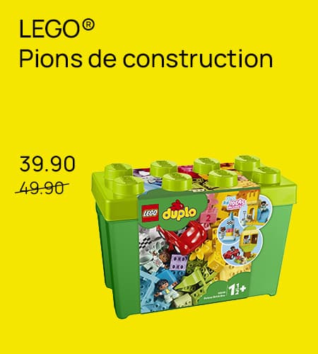 LEGO Pions de construction – Boîte colorée LEGO Duplo avec rabais de 39.90 au lieu de 49.90, fond jaune