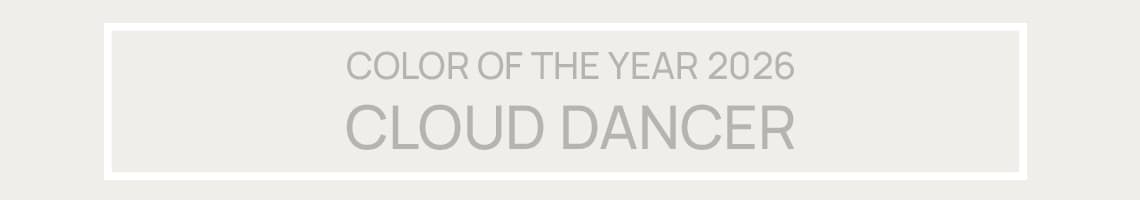 COLOR OF THE YEAR 2026 CLOUD DANCER – Grauer Text auf weißem Hintergrund