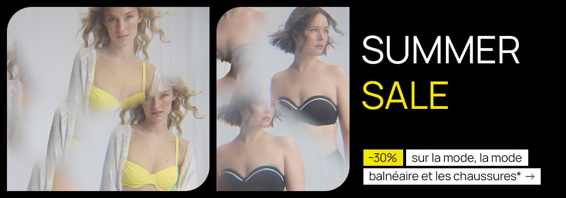 SUMMER SALE – -30 % sur la mode, la mode balnéaire et les chaussures, avec femmes en maillots de bain