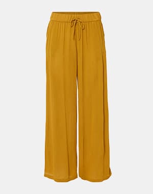 Pantalon large jaune moutarde taille haute avec ceinture à cordon et jambes longues et évasées