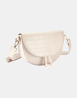 Sac à bandoulière beige texturé avec fermoir doré et sangle ajustable